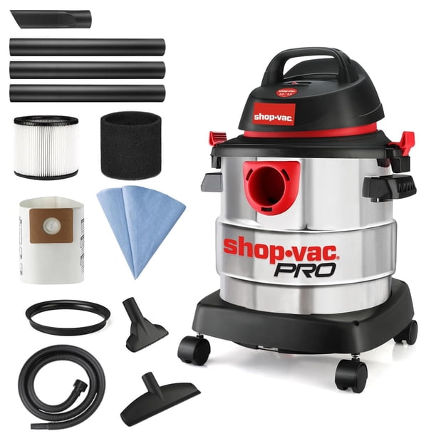 Aspiradora Húmeda y Seca Shop-Vac Acero Inoxidable 5 Galones Portátil para Taller y Cochera