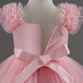 thumbnail image 4 of Birthday Party Dress for Girls, Short Sleeve Round Neck Ruffled Lace Embroidery Mesh Princess Bow Skirt in Light Blue, Size 90, 4 of 7