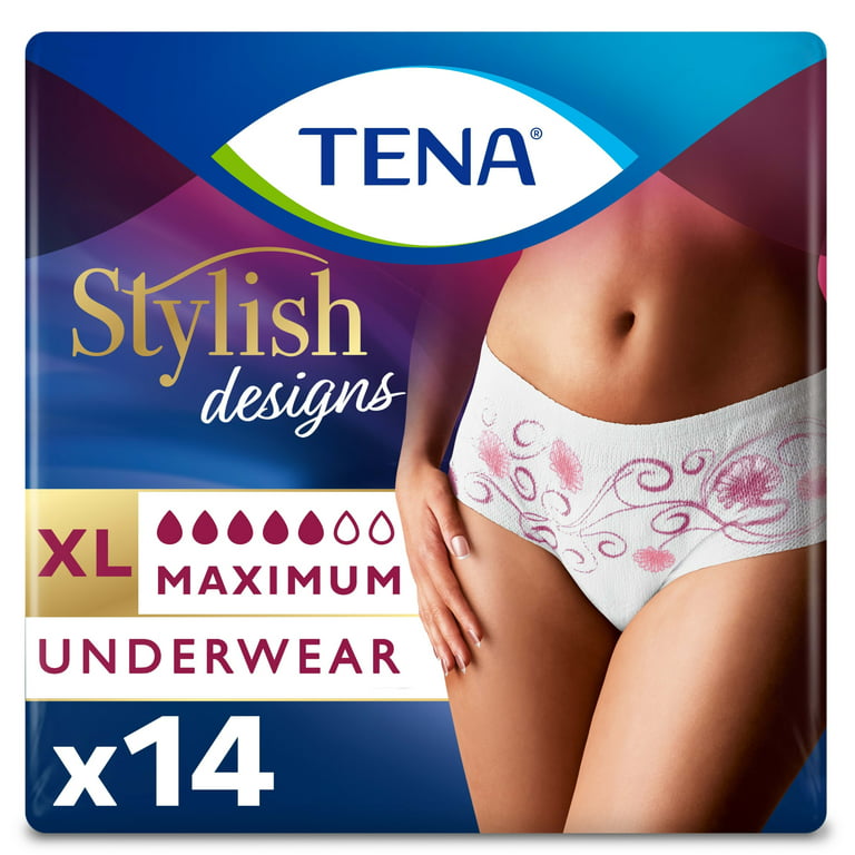 Tena Black Stylish Incontinence Protective Underwear for Women, Maximum  Absorbency, XL, 14 count