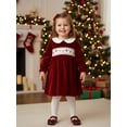 thumbnail image 4 of BemeyourBBs Little Girl Velvet Christmas Dress Deer Bow Holly Long Sleeve Dress, 4 of 9
