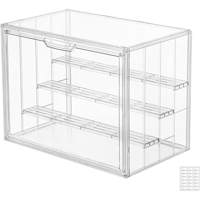 SANKEU Clear Acrylic 4 Tier Figure Display Case with 3 Movable Plates, Stackable Showcase with Magnetic Door for Collectibles (Large-1pack)