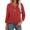 thumbnail image 5 of T Shirts For Women Womens Tops 3/4 Sleeve Cotton Linen Blouses Led Top T Shirt Solid Color Comfy Tops Spring Casual Tunic Top, 5 of 7