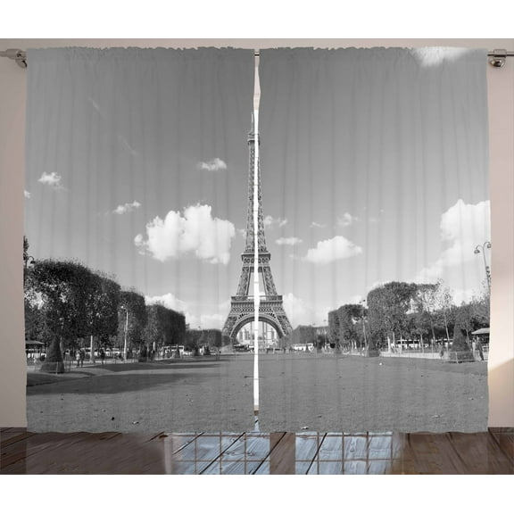 Ambesonne Eiffel Tower Curtains 2 Panel Set, Tourist Attraction, 108" x 84", Grey