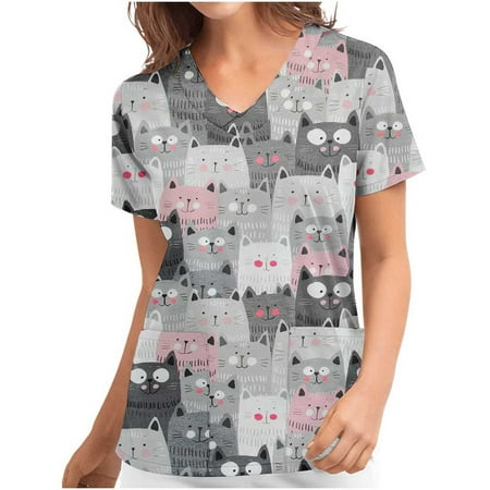 

Frostluinai Savings Clearance 2023 Summer Savings Clearance! Women s Working Uniform Nursing Uniform Scrubs Top Womens Top With Two Pockets Floral Patchwork Printed Short Sleeve V-neck Blouse