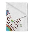 thumbnail image 2 of Fishing Soft Flannel Fleece Throw Blanket, Large Fat Fish Holding a Flag with Love Words Humorous Fun Nursery Theme, Cozy Plush for Indoor and Outdoor Use, 50" x 60", Multicolor, by Ambesonne, 2 of 5