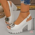 thumbnail image 5 of Dakaela Women's Open Toe Slingback Pumps Leather Chunky High Heel Sandals Platform Dating Party Wedding Dress Sandals Shoes White 9.5, 5 of 8