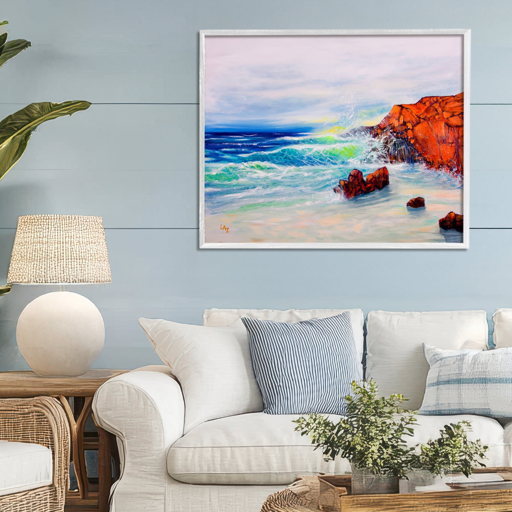 Stupell Industries Deep Blue Rocky Beach White Framed Giclee Art, design by Lee Ann Zirbes
