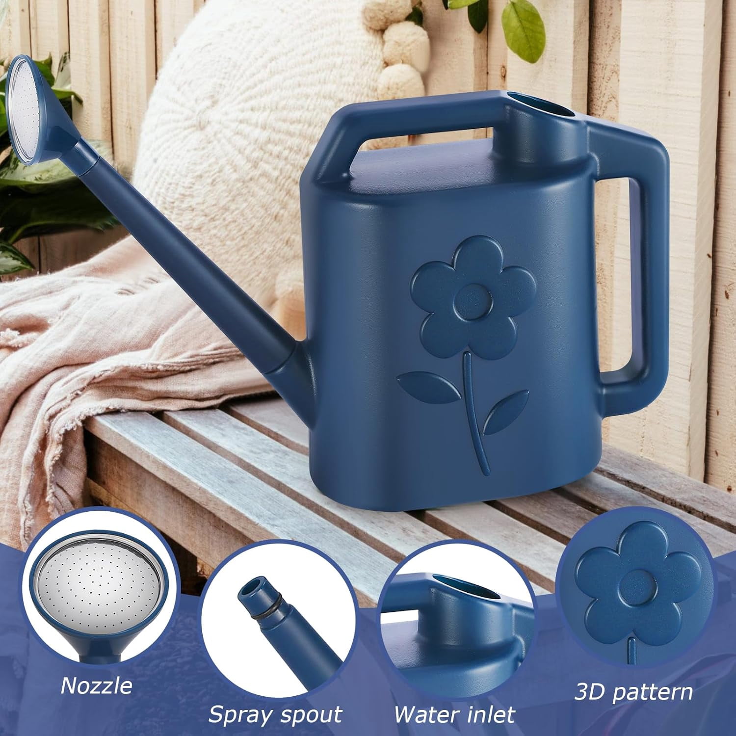 2.8L Watering Can for Indoor Plants – Large Garden Watering Can with Long Spout & Detachable Sprinkler Head, Modern Plant Water Can for Outdoor Flowers Houseplants, Upgraded Convertible Nozzle