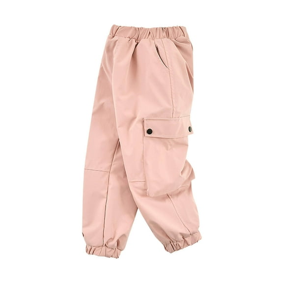 IVEYRTF Children's Solid Color Winter Cargo Pants Elastic Waist Fleece-Lined and Thickened Pants with Pockets Fashion Casual Loose Trousers for Kids 3-15 Years(Pink,12-13 Years)