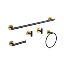 BWE 5-Piece Black and Gold Wall-Mounted Bathroom Hardware Set with Towel Bar Hook Toilet Paper Holder and Ring