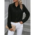 thumbnail image 5 of Button Down Shirts for Women Long Sleeve Blouse Shirts Casual Solid Office Work Tunic Top Black M, 5 of 7