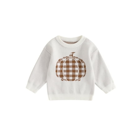 

Bmnmsl Baby Boy Girls Halloween Knit Sweater Long Sleeve Round Neck Plaid Pumpkin Print Pullover Knitwear Infant Toddler Winter Fall Warm Jumper