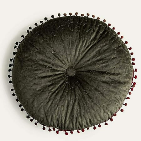 

Firefly hope Velvet Soft Round Chair Pads Cute Gradient Pom Pom Indoor Dining Chairs Cushion (Army Green Diameter 16 )
