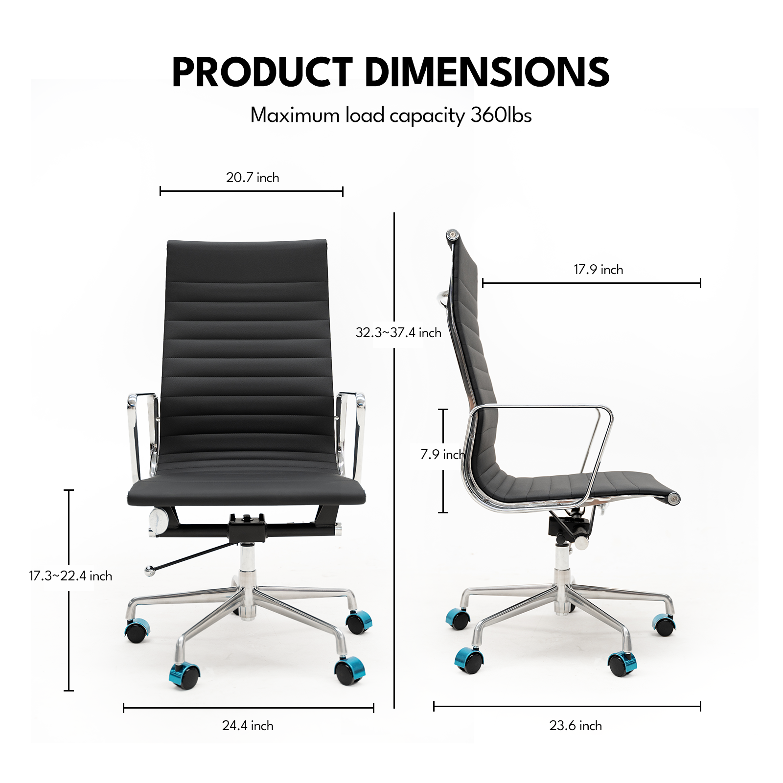 Genuine Leather Swivel Desk Office Chair, Adjustable Aluminum Base Conference Chair for Home Office