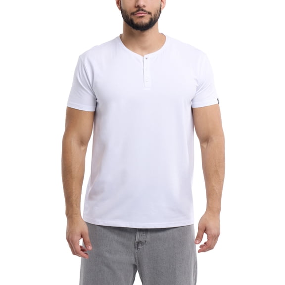 X RAY JEANS Mens Basic Henley Neck Short Sleeve T-Shirt, White, M