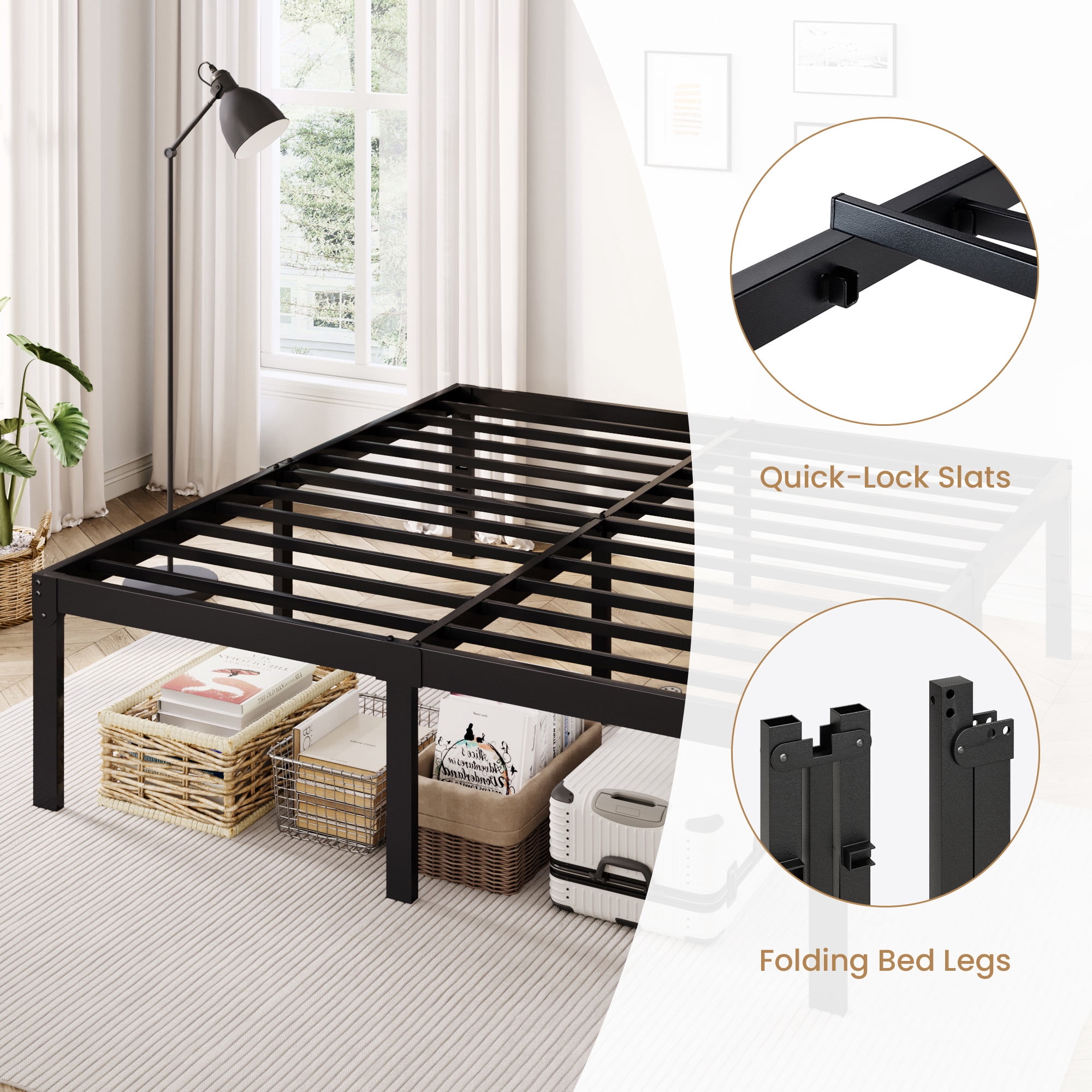 Merrland 18" King Size Metal Platform Bed Frame, Heavy-Duty, Ample Under-Bed Storage, No Box Spring Needed, Black