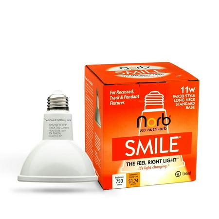 

NorbSMILE Full-Spectrum “Sunlike” Premium PAR30 LED Light Bulb. Boosts Energy Mood & Performance. Supports Circadian Rhythm. Near-Perfect Color Rendering. Patented Technology US Based (1-Pack)