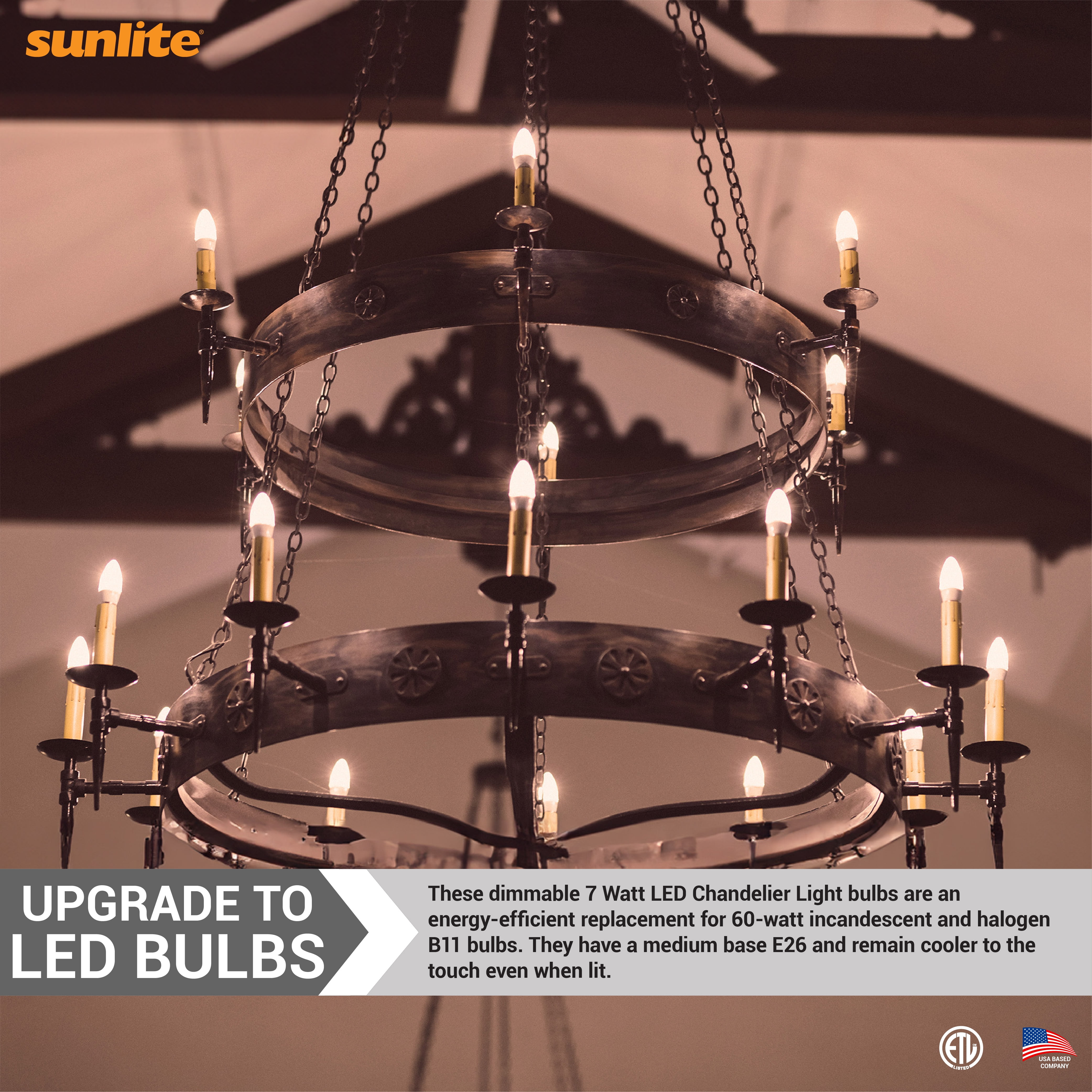 Sunlite LED B11 Torpedo Tip Chandelier Light Bulb, 7 Watts (60W Equivalent), Medium E26 Base, Dimmable, 2700K Soft White, Frost, 6 Pack