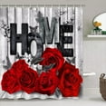 thumbnail image 2 of Red Rose 4 Pcs Shower Curtain Sets Non-Slip Rugs Bath Mat Toilet Cover U Shaped Mat Black Red Shower Curtain with 12 Hooks Red Rose Valentine's Day Bathroom Set, 2 of 7
