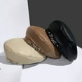 thumbnail image 3 of Women Hat Solid Color Vintage Chain Faux Leather Winter Beanie for Daily Wear, 3 of 10