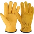 thumbnail image 1 of Guantes de trabajo de cuero Guante de jardinería de piel de vacuno resistente para corte de madera/construcción/conducción de camiones/trabajo en jardín/jardín (dorado, extragrande), 1 of 5