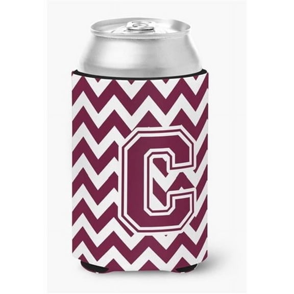 Letter C Chevron Maroon and White Can or Bottle Hugger