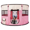 thumbnail image 2 of Pefilos 40" Pet Playpen for Small Animals Circular Portable Foldable Pet Playpen for Indoor Dogs 600D Oxford Cloth & Mesh Pet Playpen for Cats Fence with Eight Panels, Pink, 2 of 17