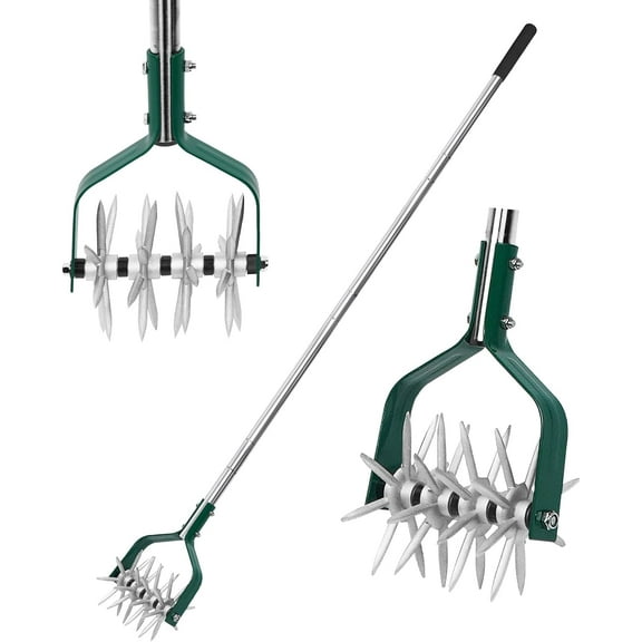 Rotary Cultivator Tiller Adjustable S/S Handle Rotary Tiller with Detachable Solid Metal Tines Garden Cultivator Lawn Tiller and Manual Tiller for Loosing and Mixing Soil