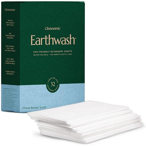 Earthwash Laundry Detergent Sheet, Ocean Breeze v2, 32 Concentrated Strips
