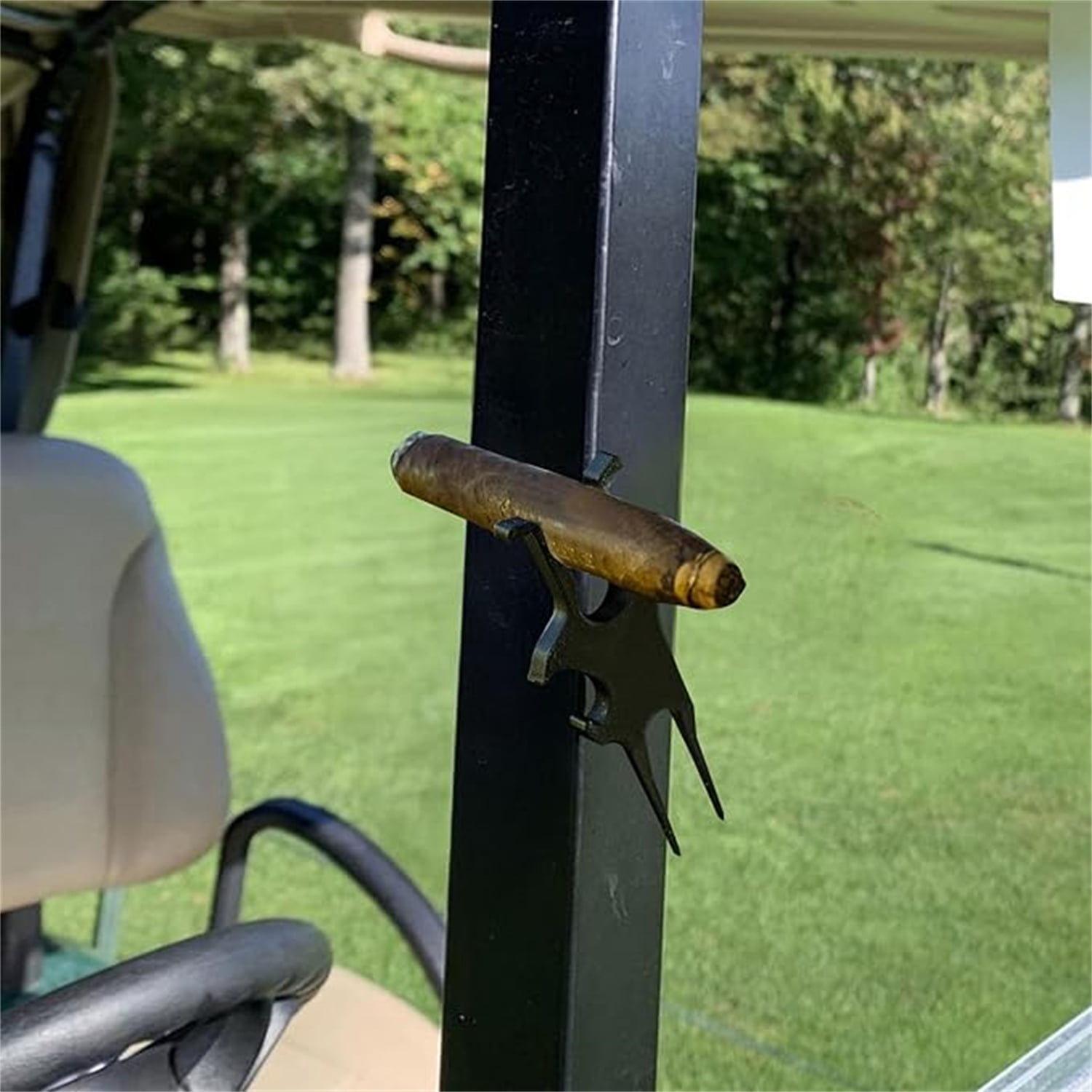 Golf Multi-Tool – Magnetic Cigar Holder for Golf Cart, Cigar Clamp, Beer Shotgun, Divot Tool and Ball Marker