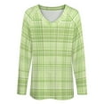 thumbnail image 4 of LYWC Green Plaid-425 Long Sleeve Shirts For Women Oversized Tshirts Tops Tees Fall T-Shirts V Neck, 4 of 7