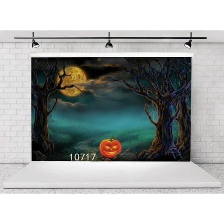 Image of HelloDecor 7x5ft Halloween Pumpkin Horror Nights Moon Mysterious Forest Costume Party Masquerade Decoration Photo Backdrops Studio Background Studio Props
