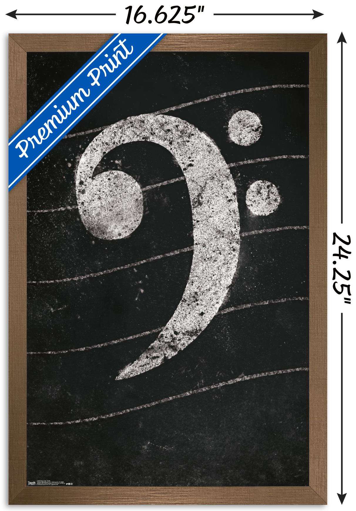 Bass Clef - Chalk Wall Poster, 14.725" x 22.375", Framed