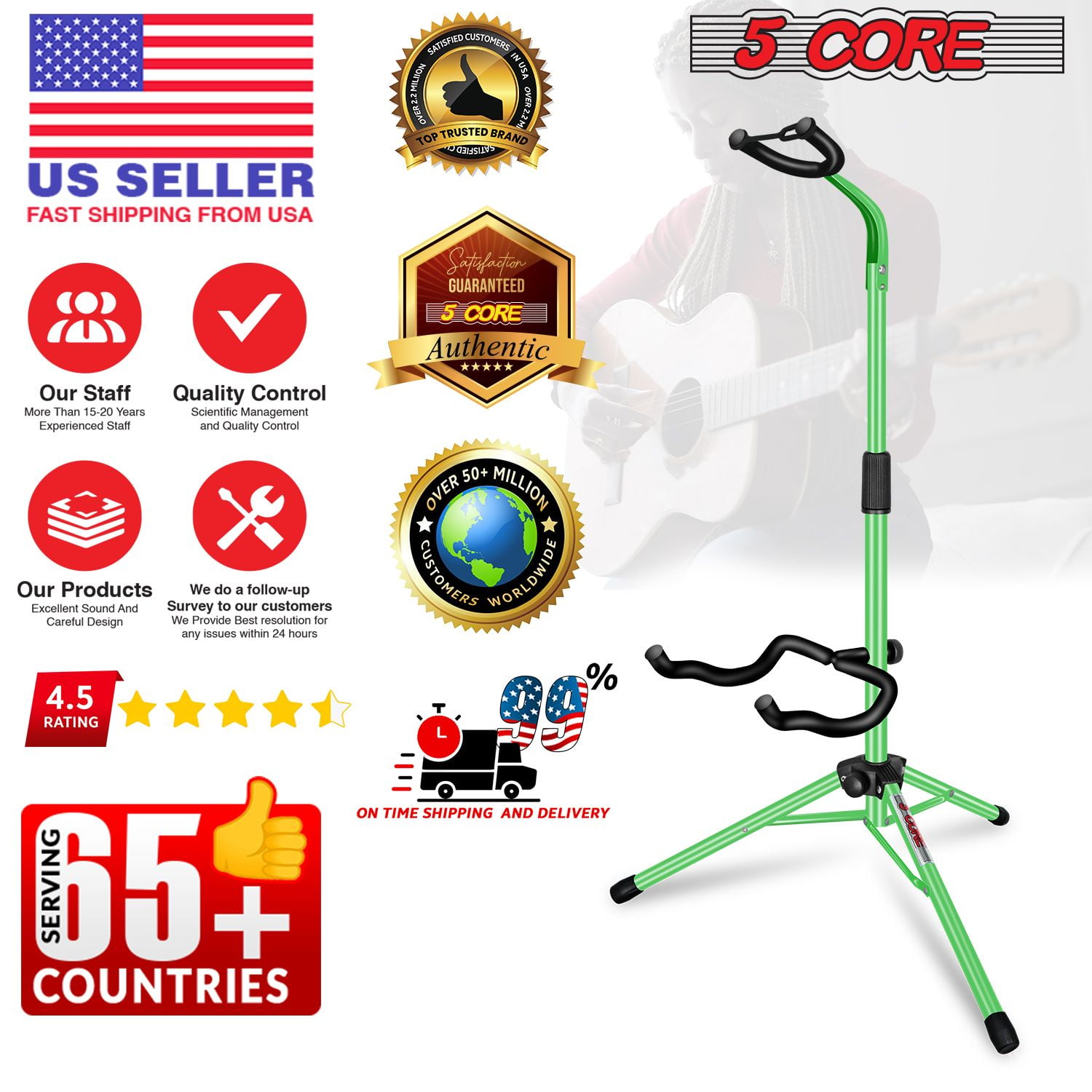 Guitar Stand Pair Floor Folding Soporte Para Guitarra - Acoustic Electric Bass GSH HD 2PK