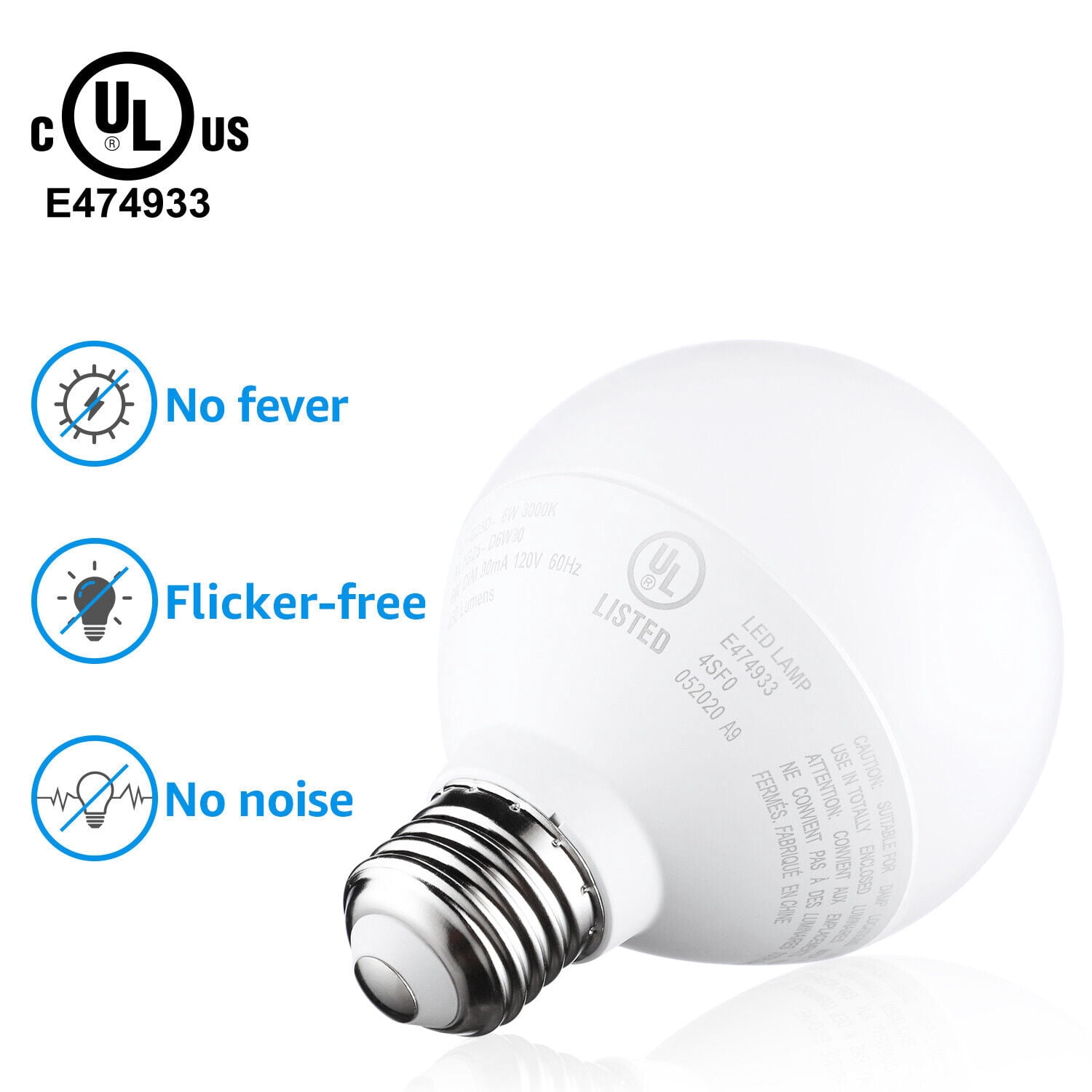 6 Pack G25 Globe LED Light Bulb 5W=40W, Dimmable Vanity Light Bulbs, E26 Base, 3000K Warm White