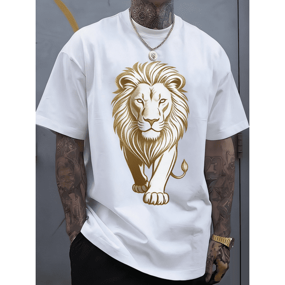 Golden Lion King Graphic Men's Casual Oversized T-Shirt