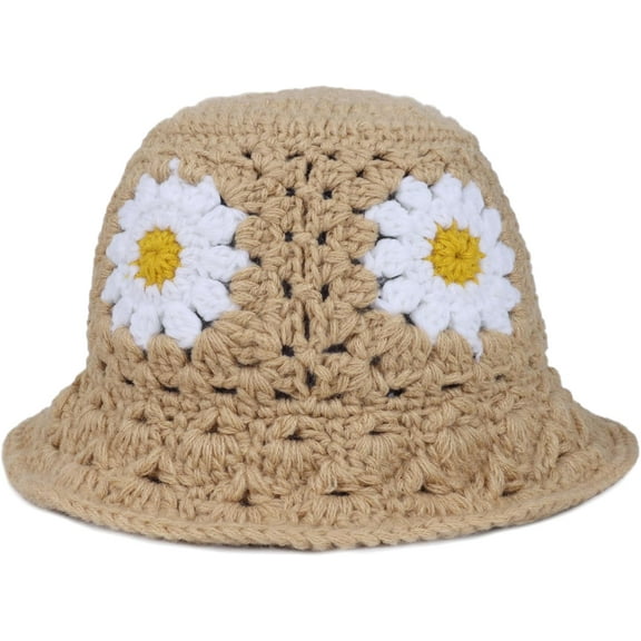 YooGuoGuo Daisy Flower Crochet Bucket Hat Packable Short Brim Knit Fisherman Hat for Women