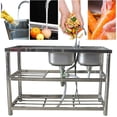 thumbnail image 2 of WUZSTAR 2 Compartment Stainless Steel Utility Sink Commercial Kitchen Sink with 2 Drainer & 2 Shelves, 2 of 8