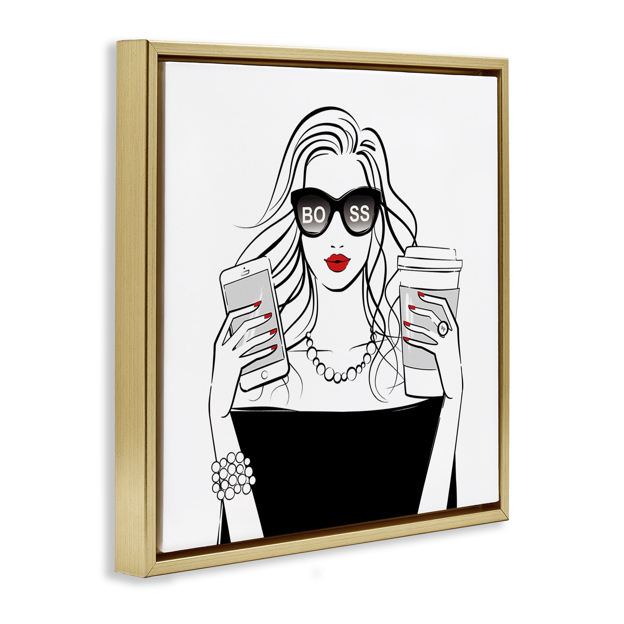 Stupell Industries Chic Boss Morning Coffee Moment Gold Framed Floater Canvas Wall Art, design by Martina Pavlova