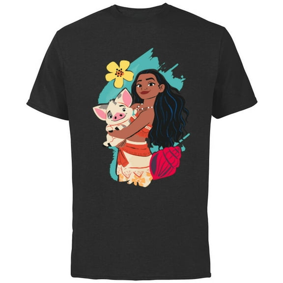 Disney Princess Moana and Pua Seashell - Short Sleeve Cotton T-Shirt for Adults - Customized-Black