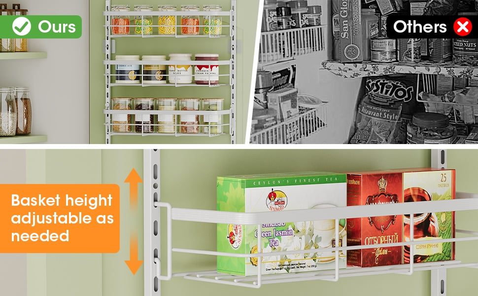 8-Tier Adjustable Over the Door Pantry Organizer with 2 Sets Hooks Fits Most Doors, Hanging Spice Rack for Pantry Door Organizer And Storage, White