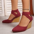 thumbnail image 4 of Rokment Strappy Wedge Heeled Dressy Shoes for Women Ladies 2026 Summer Fall Fashion Casual Pointed Closed Toe Ankle Strap Dress High Heels Sandals Bride Wedding Business Work Wine Size 7.5, 4 of 8