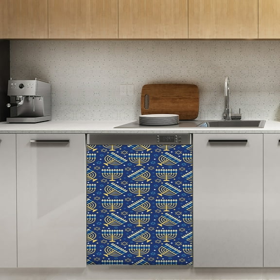 Hanukkah menorah seamless pattern Dishwasher Magnet Cover Decorative Sticker for Home Cabinet Kitchen 23" x26"