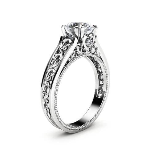 HeartsAndYou 1.5ct Round Cut Moissanite Engagement Ring for Women 18k White Gold Over Silver Vintage Inspired Filigree