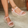 thumbnail image 4 of Rokment Sparkly Rhinestones Platform Wedge Dressy Sandals for Women Bride Wedding Beach Summer Casual Lace Open Toe Espadrilles Chunky High Heels Bridal Dress Sandal Red Size 9, 4 of 8