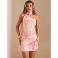 thumbnail image 4 of Solid Cream Yellow Asymmetrical Shoulder Backless Mini Satin Dress for Cocktail, Wedding Guest, Valentine's Day, 4 of 10