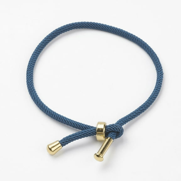 1pc Twisted Cord Bracelet Making with Stainless Steel Findings Golden Marine Blue 9 inch~9-7/8 inch(23~25cm) 3mm