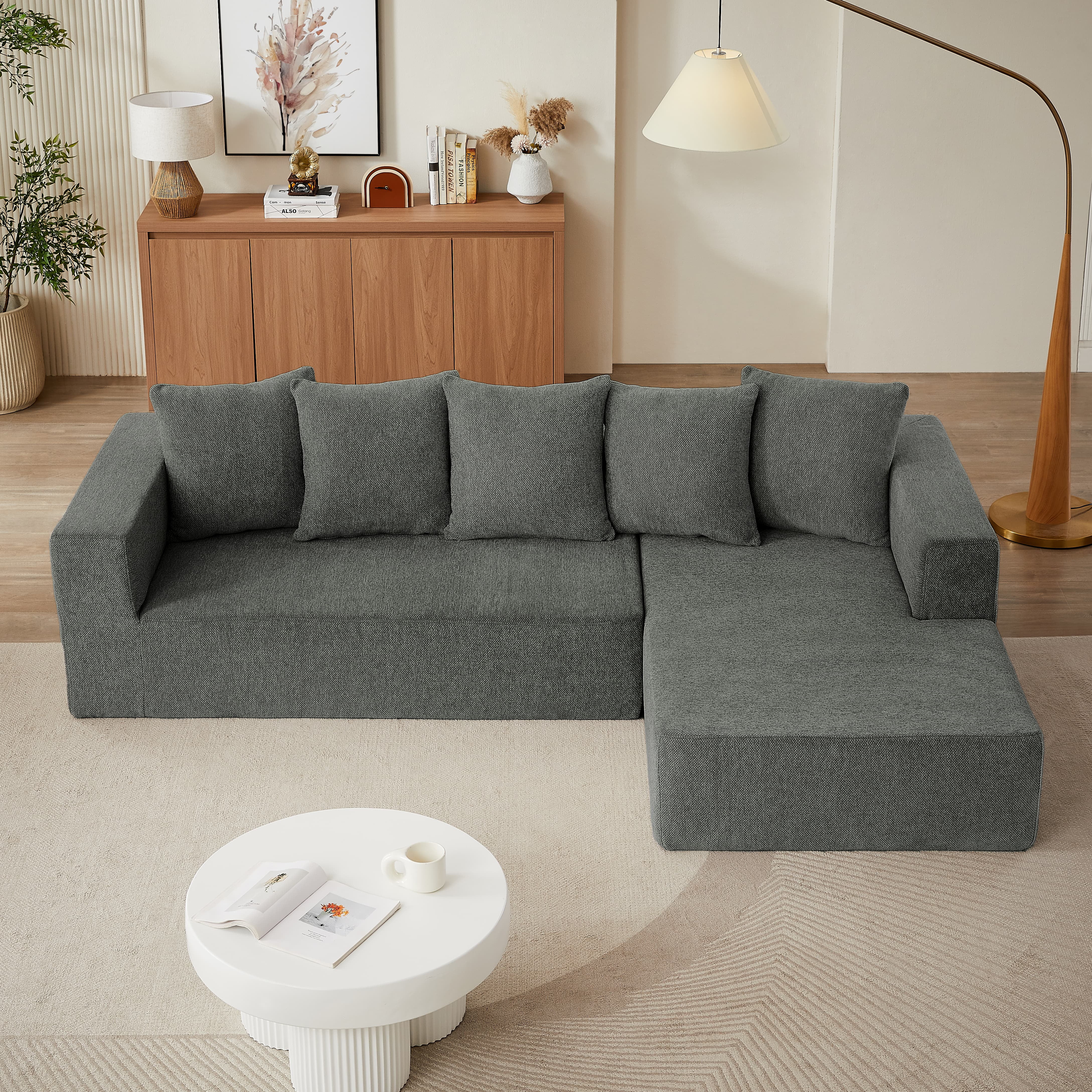 MAYEERTY Chenille L-Shaped Sectional Sofa Set,Minimalist Style Modular Sectional Sofa, Luxury Chenille Fabric Cloud Couch for Living Room