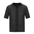 thumbnail image 4 of Crochet Knitted Shirts for Men Short Sleeve Button-Down Collar Tshirts Shirt Lightweight Hollow Out Breathable Casual Solid Beach Tees Tops, 4 of 5