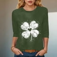 thumbnail image 2 of felwors Saint Patricks Day for Women Lucky Shamrock 3/4 Sleeve Shirt Funny Irish Graphic Tee Spring Party Tops (Army Green, S), 2 of 8